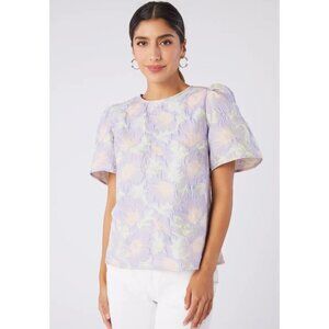 NWT Abbey Glass Women's Marty Top XL Lilac Floral Jacquard Crew Neck Short Sleev